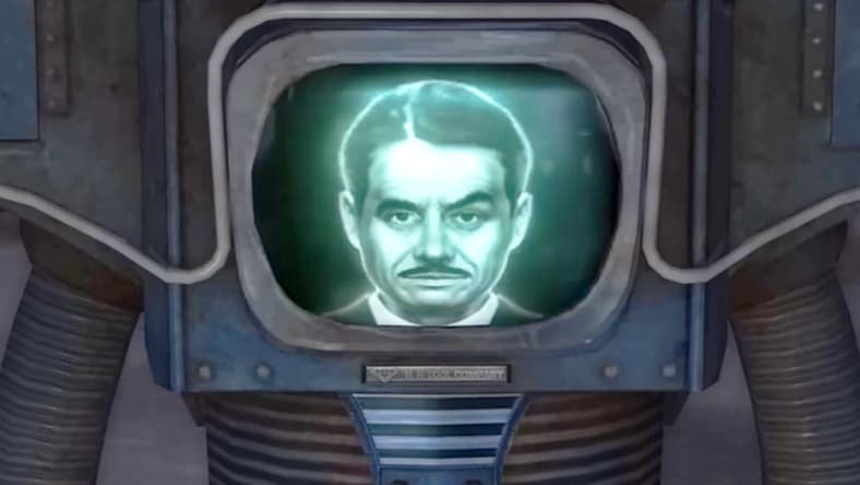Mr. House (René Auberjonois) thanks The Courier (N/A) for his help in securing the wasteland in Fallout: New Vegas (2010), Obsidian Entertainment