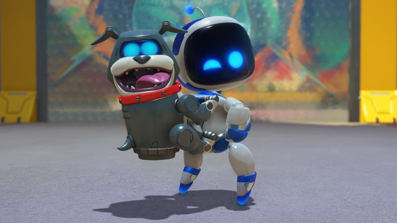 Astro Bot with an Aibo Dog on his back in Astro Bot (2024), Sony Interactive Entertainment