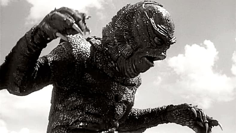 The Creature (Tom Hennessy) knows how SeaWorld treats employees so he is making a break for it in Revenge of the Creature (1955), Universal Pictures