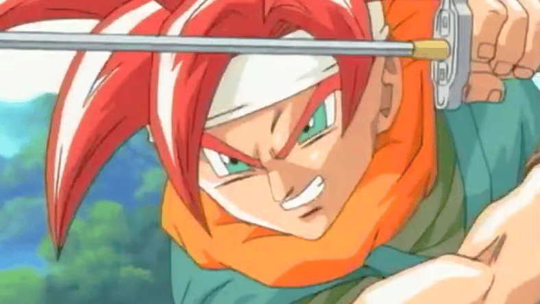 Crono draws his katana in Chrono Trigger (1995), Square