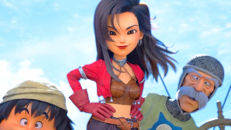 Gabo (Mutsumi Tamura), Aishe (Asami Imai), and Melvin (Shigeru Chiba) check in on The Hero (Kouki Osuzu) in Dragon Quest VII Reimagined (2026), Square Enix