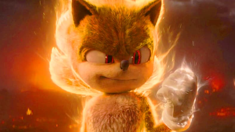 Sonic (Ben Schwartz) unleashes his Super form in Sonic the Hedgehog 3 (2024), Paramount Pictures