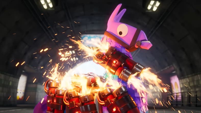 A llama piñata realizes it's covered in dynamite in Fortnite Battle Royale Chapter 6 Season 2 - LAWLESS | Cinematic Gameplay Trailer, Fortnite via YouTube