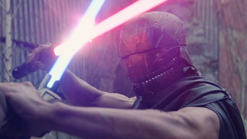 Qimir (Manny Jacinto) clashes with Master Sol (Lee Jung-jae) in The Acolyte Season 1 Episode 8 "The Acolyte" (2024), Disney