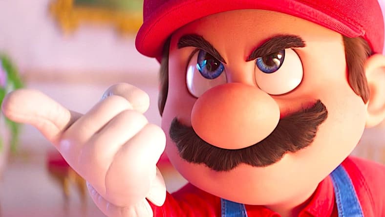 Mario (Chris Pratt) demands Princess Peach (Anya Taylor-Joy) help him find his brother Luigi (Charlie Day) in The Super Mario Bros. Movie (2023), Illumination Entertainment