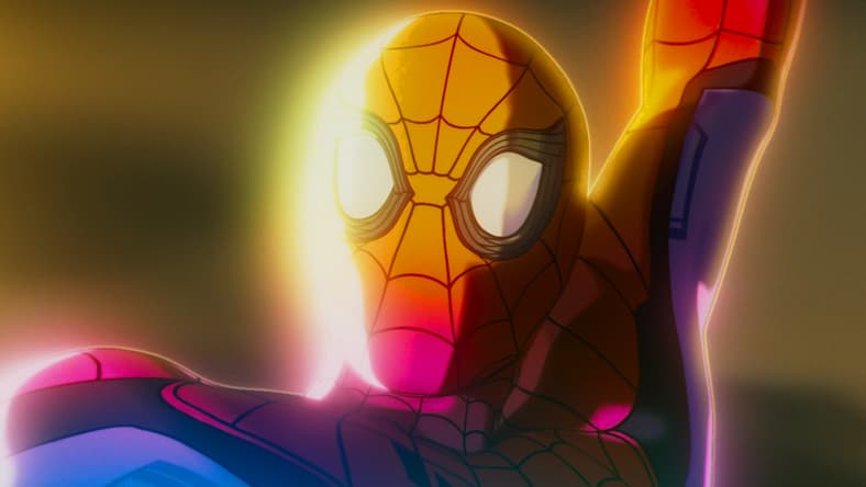 Spider-Man (Hudson Thames) flees an outpouring of Infinity Stone energy in Marvel Zombies Season 1 Episode 3 (2025), Marvel Entertainment