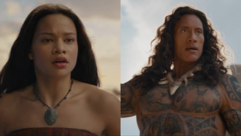 Moana (Catherine Laga'aia) and Maui (Dwayne Johnson) in Disney's live-action Moana, 2026, Disney