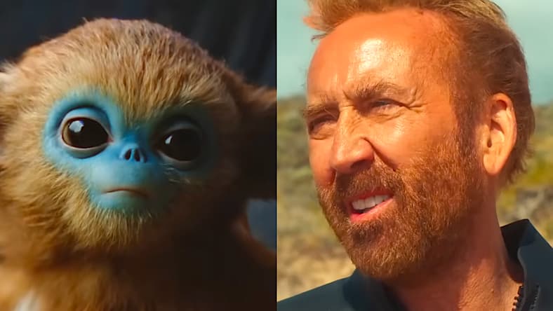 Ochi gives Yuri (Helena Zengel) a concerned look in The Legend of Ochi (2025), AGBO / The Surfer (Nicolas Cage) gets in trouble with some of the locals in The Surfer (2025), Saturn Films