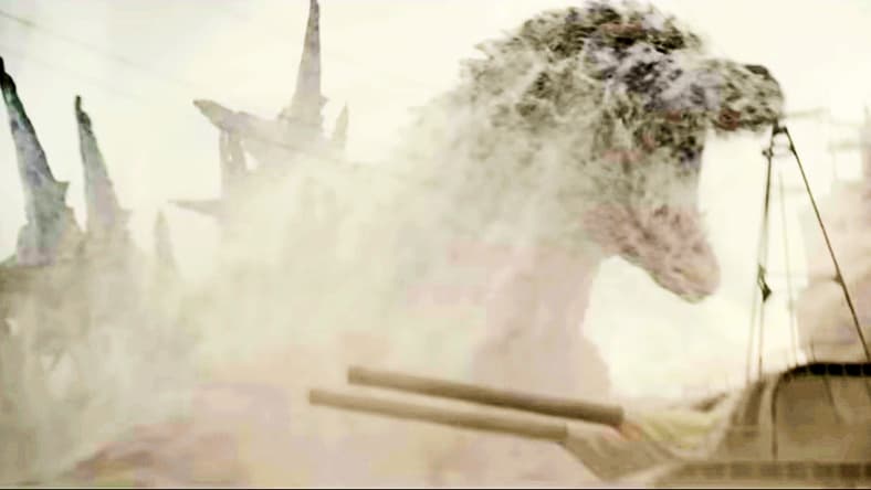 Godzilla attacks a battleship without a screen door in Godzilla Minus One (2023), Toho Co. Ltd.
