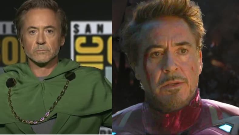 Robert Downey Jr. Revealed as Dr. Doom at Comic Con 2024, Screenshot via Attractions Magazine, Youtube: Iron Man (Robert Downey Jr.) holds the fate of the universe in his hands in Avengers: Endgame (2019), Marvel Entertainment