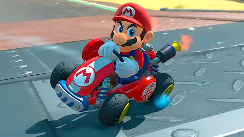 Mario drifting in Mario Kart World