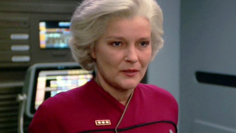 Captain Janeway (Kate Mulgrew) confirms her identity in Star Trek: Voyager Season 7 Episodes 25/26 "Endgame" (2001), Paramount