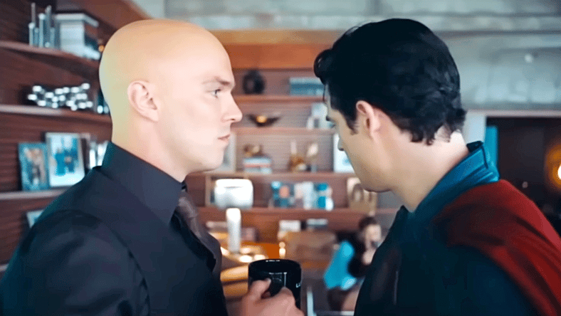 Lex Luthor (Nicholas Hoult) won’t say who let the dogs out no matter how much Superman (David Corenswet) begs in Superman (2025), DC Studios