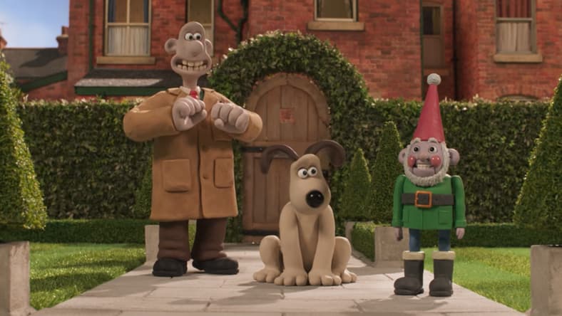 Wallace (Ben Whitehead) and Gromit have contrasting reactions to Norbot (Reece Shearsmith) in Wallace & Gromit: Vengeance Most Fowl (2024), Aardman Animations