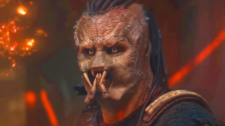 Dek (Dimitrius Schuster-Koloamatangi) vows to emerge victorious from his next hunt in Predator: Badlands (2025), 20th Century Studios