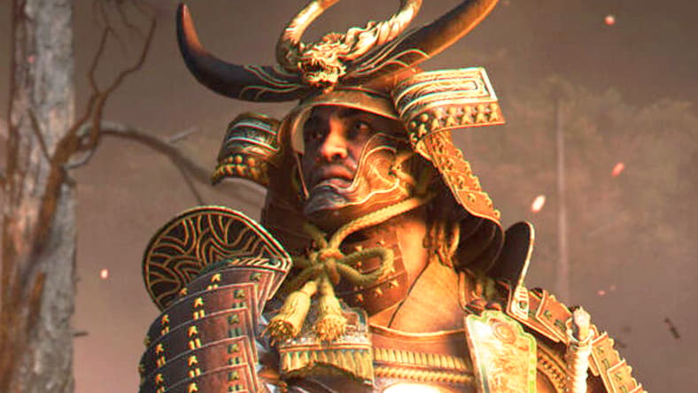 Yasuke (Tongayi Chirisa) rides his horse as he surveys the ruins of a burning village in Assassin's Creed Shadows (2025), Ubisoft