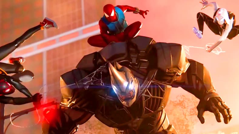 Miles Morales (Nadji Anthony Jeter), Ben Reilly (N/A), and Gwen Stacy (N/A) take down the Rhino (N/A) in Spider-Man: Great Web (Cancelled), Insomniac Games