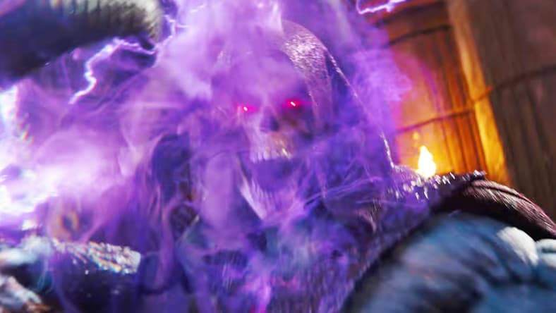 Skeletor (Jared Leto) surges with magic in Masters of the Universe (2026), Amazon MGM