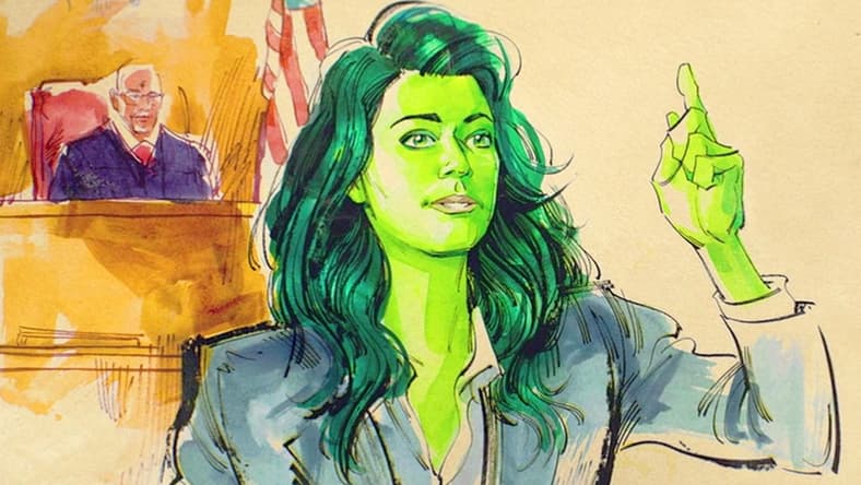 Jennifer Walters (Tatiana Maslany) makes her closing arguments in She-Hulk: Attorney at Law Season 1 Episode 9 "Whose Show Is This?" (2022), Marvel Entertainment