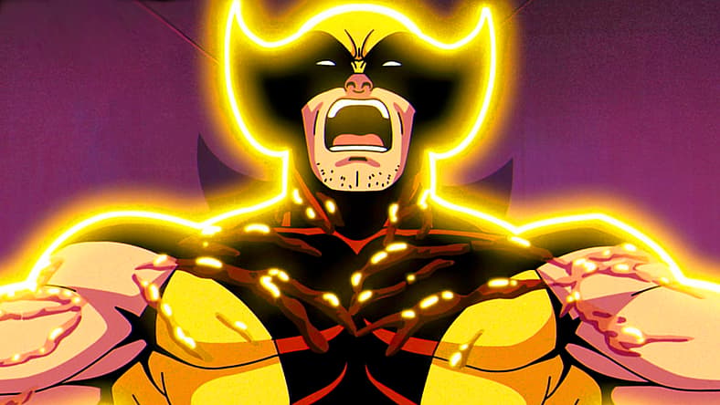 Wolverine (Cal Dodd) screams as Magneto (Matthew Waterson) manipulates his adamantium in X-Men '97