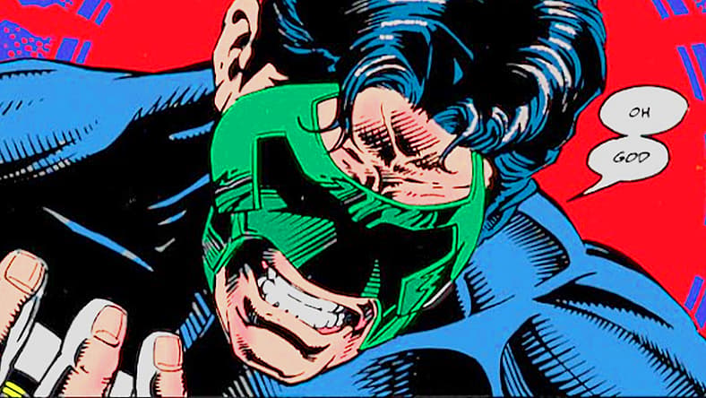 Kyle Rayner gasps in shock discovering his girlfriend Alex DeWitt's corpse in Green Lantern Vol. 3