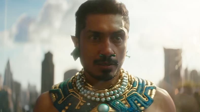 Namor (Tenoch Huerta) taunts Queen Ramonda in Black Panther: Wakanda Forever (2022), Marvel