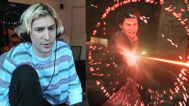 xQC alongside the protagonist of Hogwarts Legacy