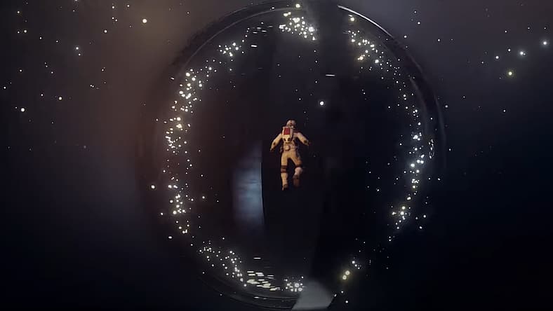 Astronaut floats before whirling alien ring artifact in Starfield: Official Launch Date