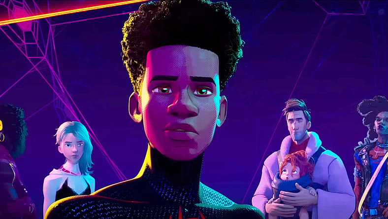 Miles Morales learns about Spider Society's origin in Spider-Man: Across the Spider-Verse (2023)