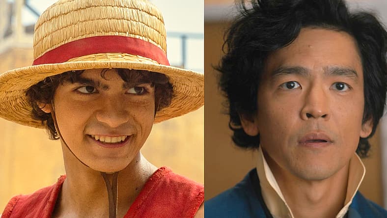 Emily Rudd as Nami, Iñaki Godoy as Monkey D. Luffy, Mackenyu Arata as Roronoa Zoro in One Piece