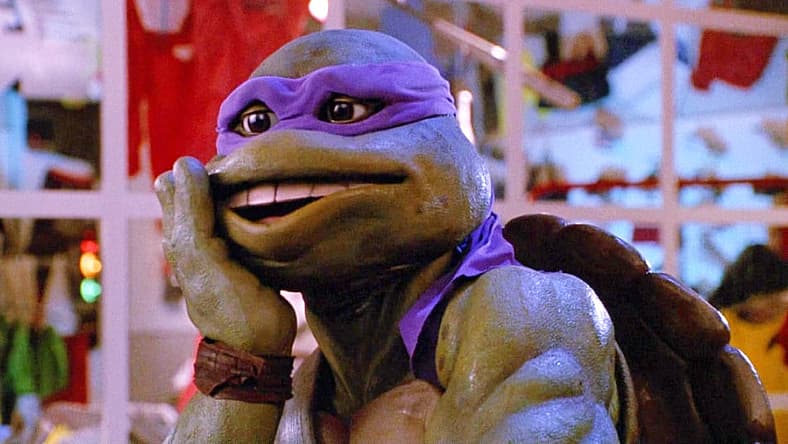 Donatello goes "Oops" after kicking a thug in TMNT II: The Secret of the Ooze (1991), New Line