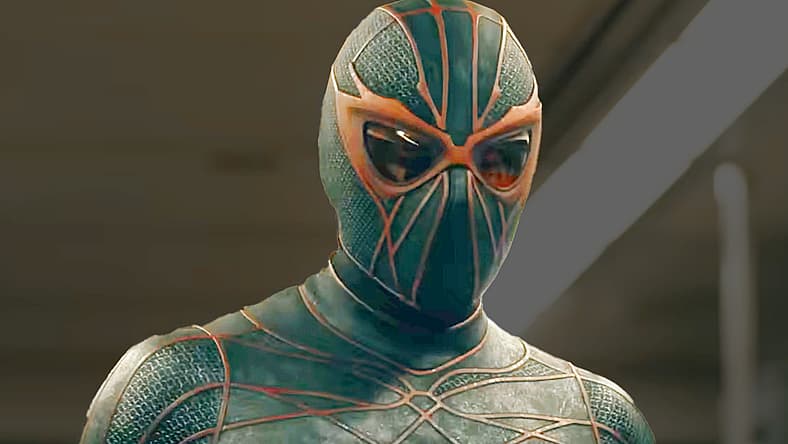 Ezekiel Sims (Tahar Rahim) dons live-action version of Kaine's comic book costumes in Madame Web