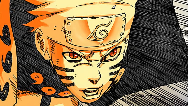 Naruto embraces Nine-Tailed Fox Form fighting Tobi in Naruto Chapter 597 (2012), Shueisha