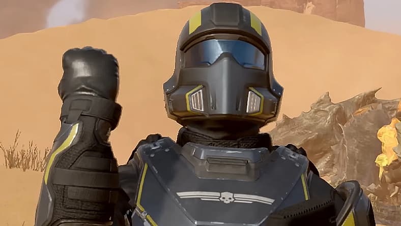 A Helldiver salutes his team in Helldivers 2 (2024), Arrowhead Game Studios