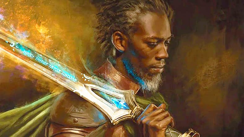Aragorn wields Andúril in Magic: The Gathering - The Lord of the Rings: Tales of Middle-earth (2023)