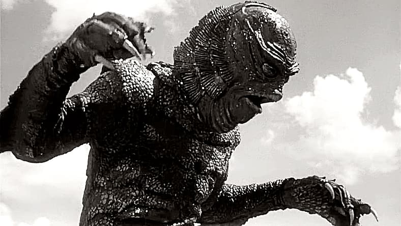 Creature (Tom Hennessy) escapes in Revenge of the Creature (1955), Universal Pictures