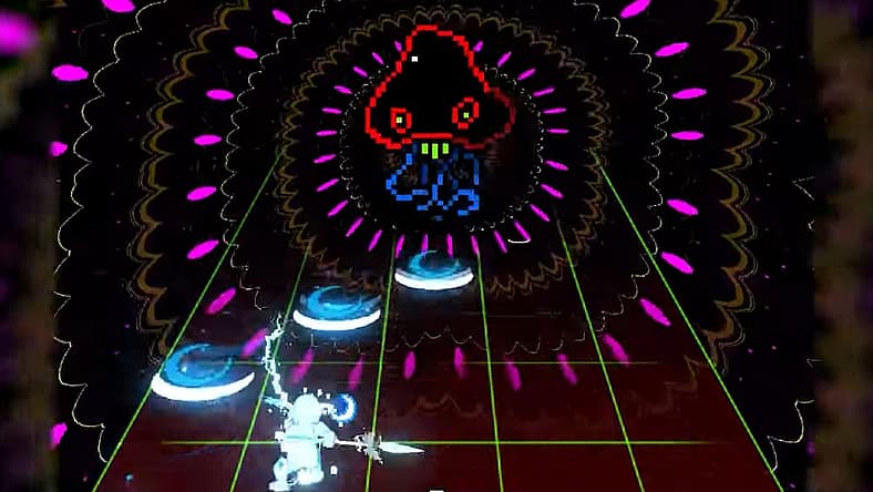 The soul builds energy to attack the neon jellyfish in Everhood 2 (2025), Foreign Gnomes