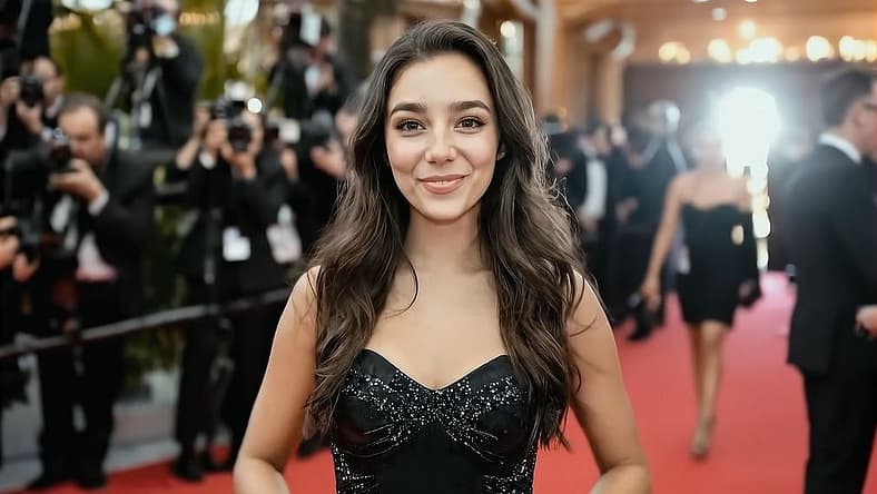 Tilly Norwood on the red carpet in AI Commissioner/Comedy Sketch (2025), Particle6