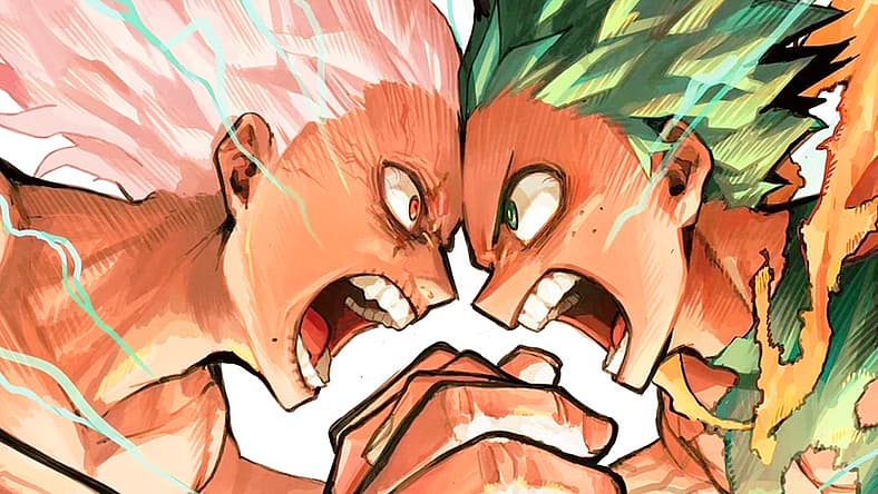 Deku and Shiguraki clash on Kohei Hirokoski's cover to My Hero Academia Vol. 41 "Overlay" (2024)