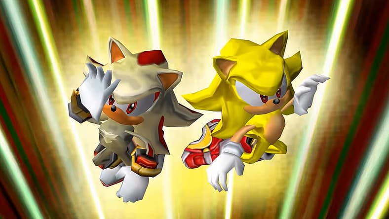 Sonic and Shadow unleash power of Chaos Emeralds in Sonic Adventure 2: Battle (2001), SEGA
