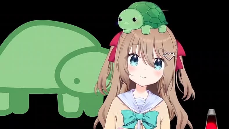 Vedal balances atop Neruosama's head on Twitch
