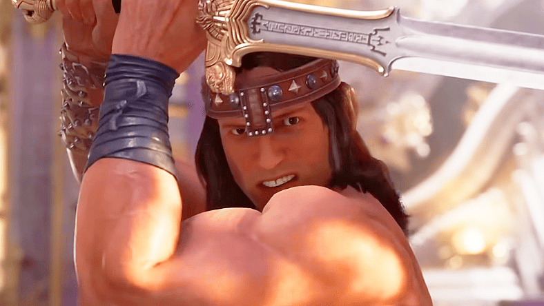 Conan The Barbarian (Arnold Schwarzenegger) spreads word of Crom in Mortal Kombat 1 (2023), Warner