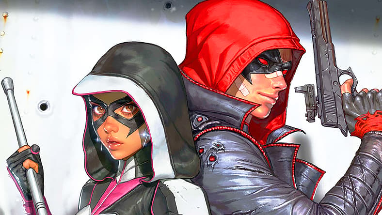 Helena Bertinelli and Jason Todd are unlikely allies on variant cover to Red Hood Vol. 1 #1 (2025)