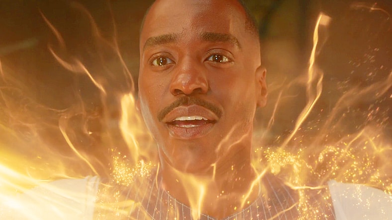The Doctor (Ncuti Gatwa) says good-bye to his short existence in Doctor Who Series 15 Episode 8 "The Reality War" (2025), BBC