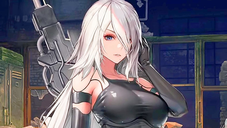 A2 (Ayaka Suwa) offers her assistance to P-12 (Shino Shimoji) in Goddess of Victory: Nikke (2022), Shift Up