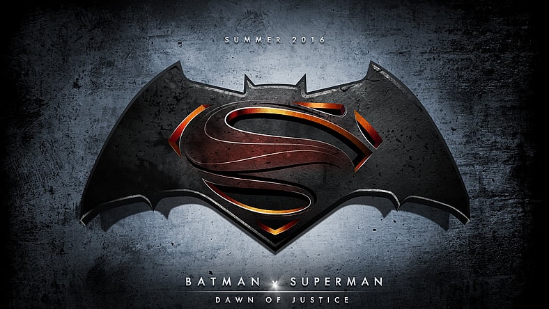 Batman v Superman Dawn of Justice movie poster and logo