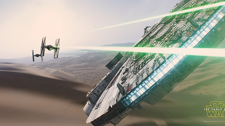 Millennium Falcon on Jakku Star Wars The Force Awakens