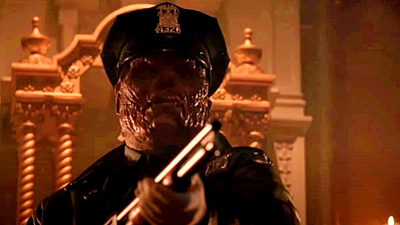 Undead man with a badge (Robert Z'Dar) rides shotgun in Maniac Cop 3: Badge of Silence (1992), First Look Films/HBO