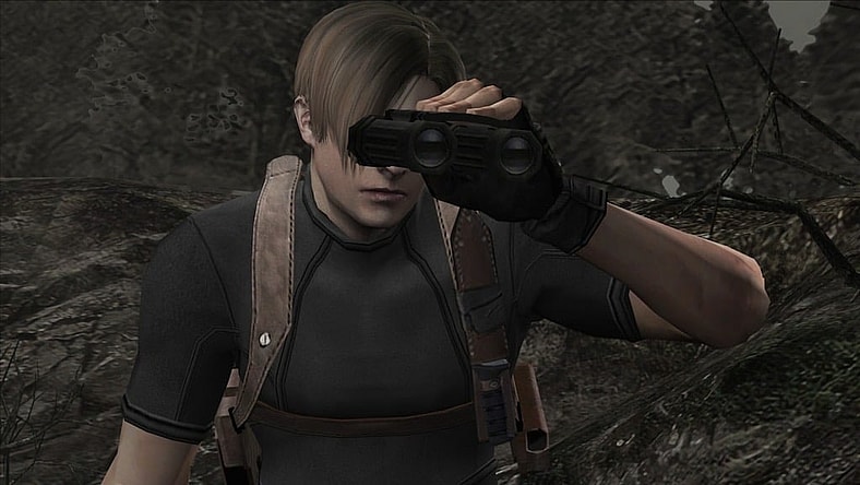 Leon (Paul Mercier) has eyes on Ashley (Carolyn Lawrence) in Resident Evil 4 (2005), Capcom