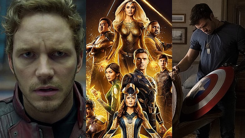 Split image of Guardians of the Galaxy, Eternals and Captain America